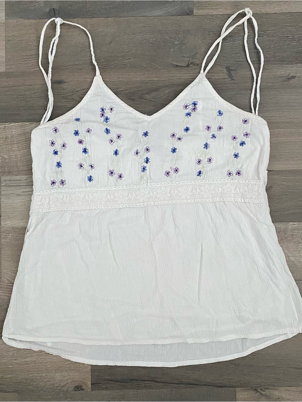Vintage Y2K Fairy Kidcore Cotton Cottagecore Festival Tank Floral Embroidered